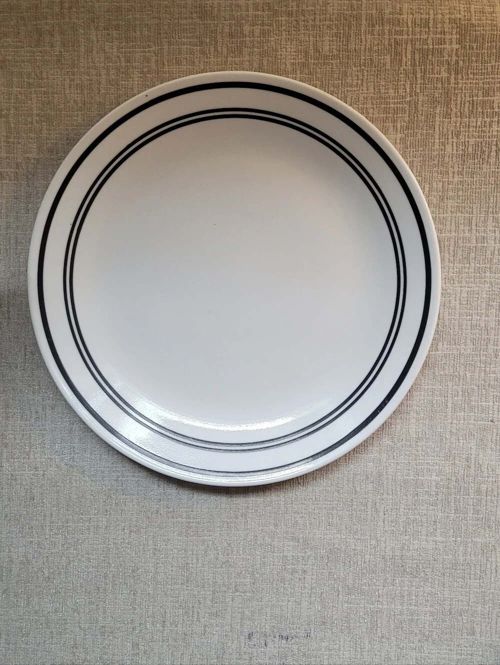 Corelle White Dinner Plate with Black Double Ring. Cafe Collection. 2 Qty